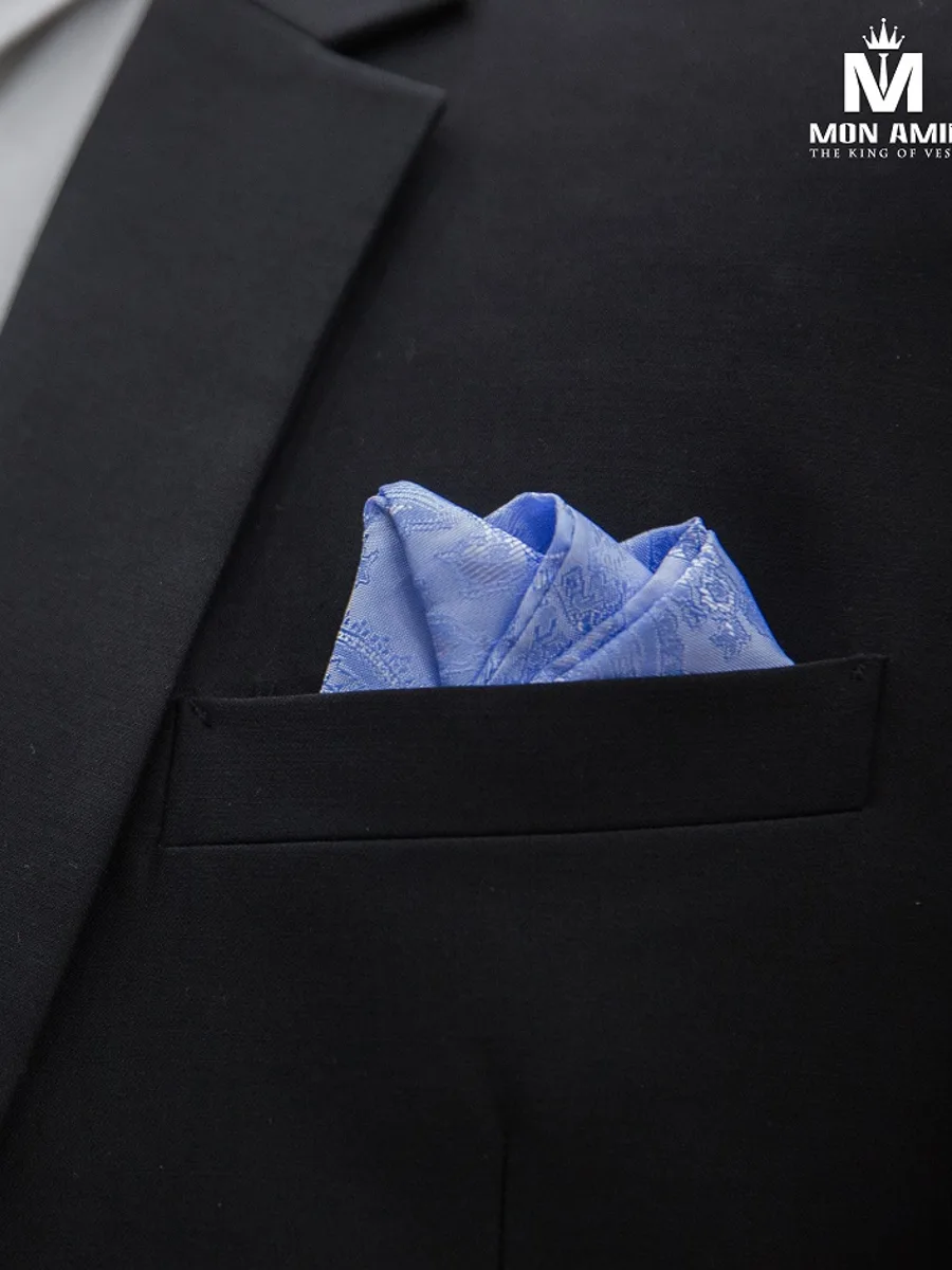Sky Blue Silver-Woven Paisley Pocket Square