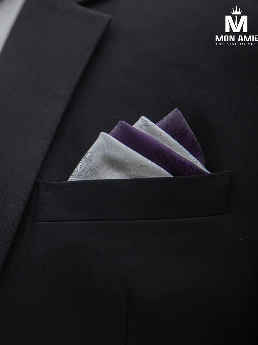 Silver and Deep Purple Two-Tone Paisley Pocket Square