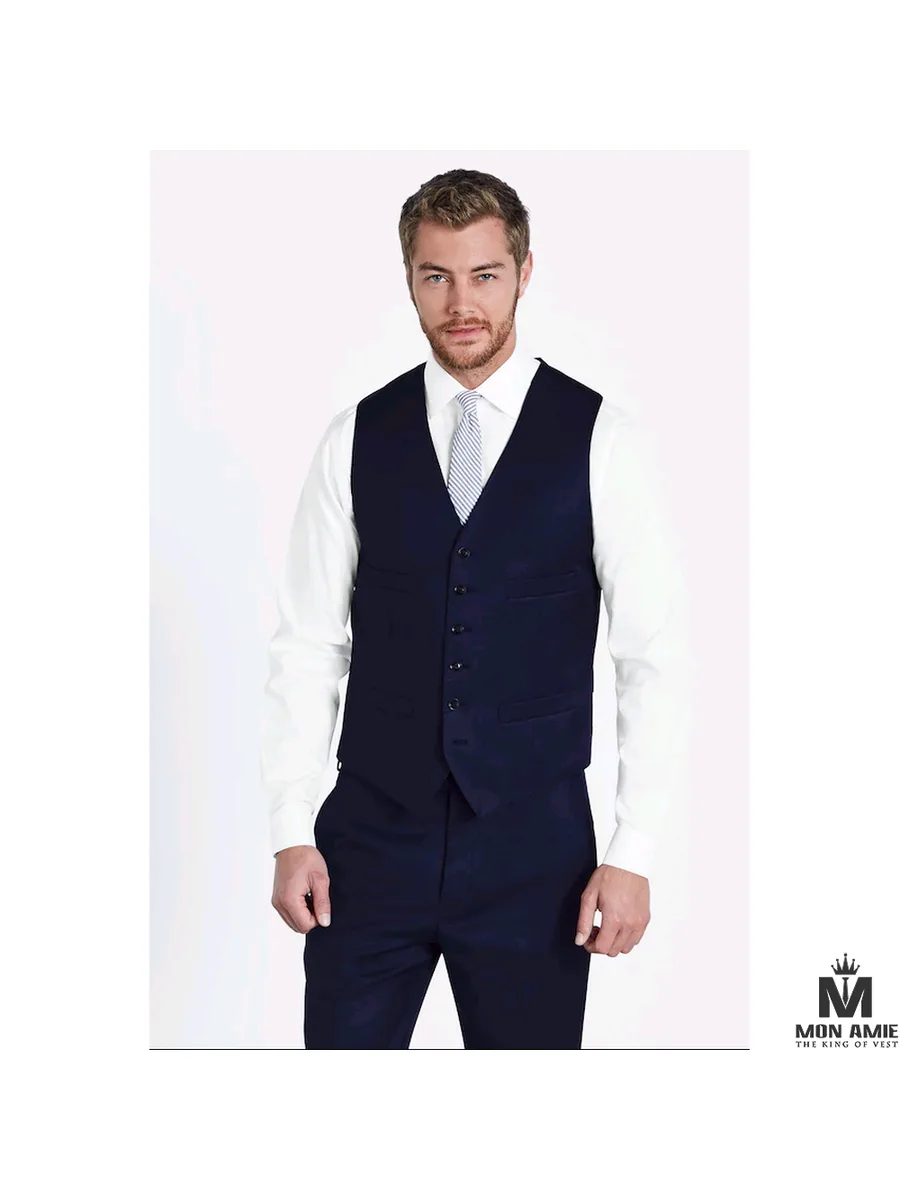Deep Navy Waistcoat, Four Flap Pockets, Matching Trousers