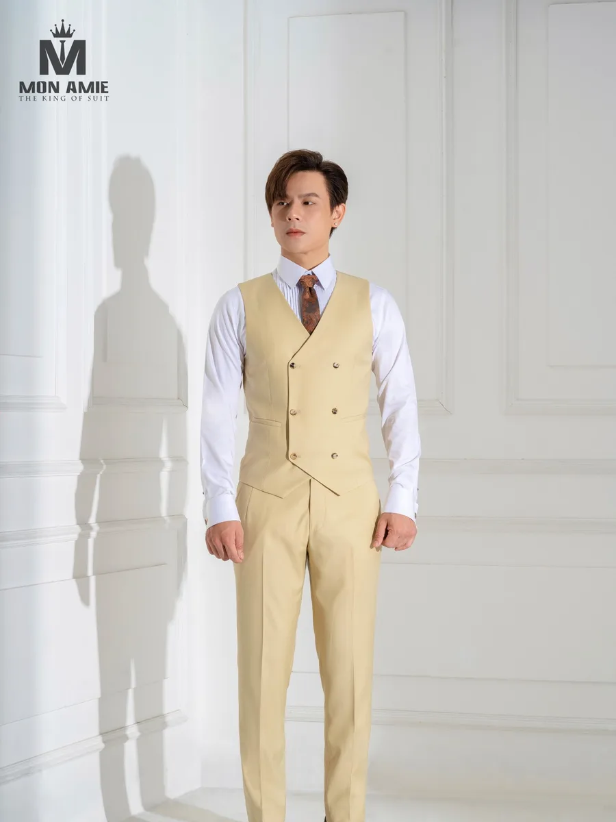 Sand Gold Double-Breasted Waistcoat