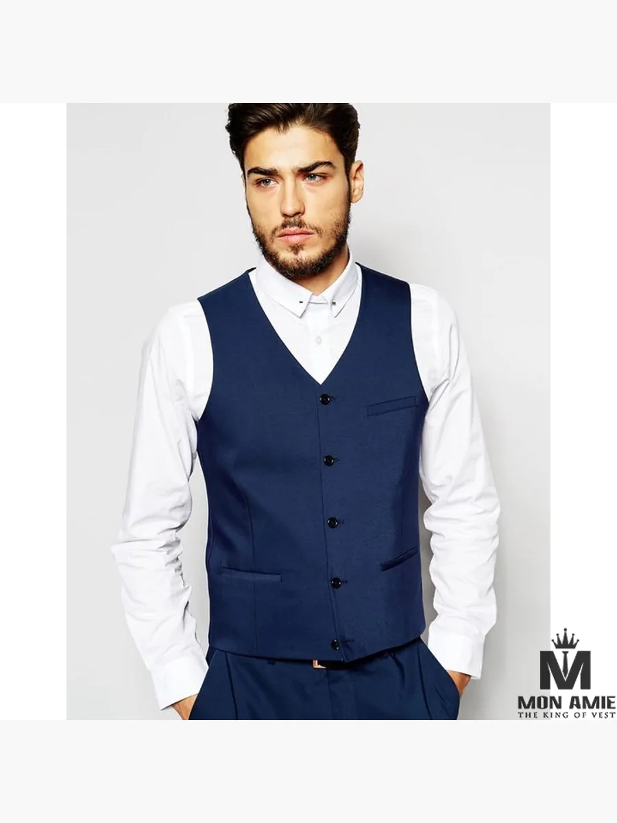Bright Navy Waistcoat, 5-Button V-Neck