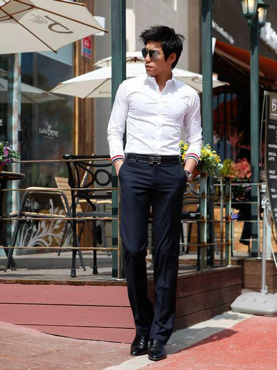 Navy Slim Straight Trousers