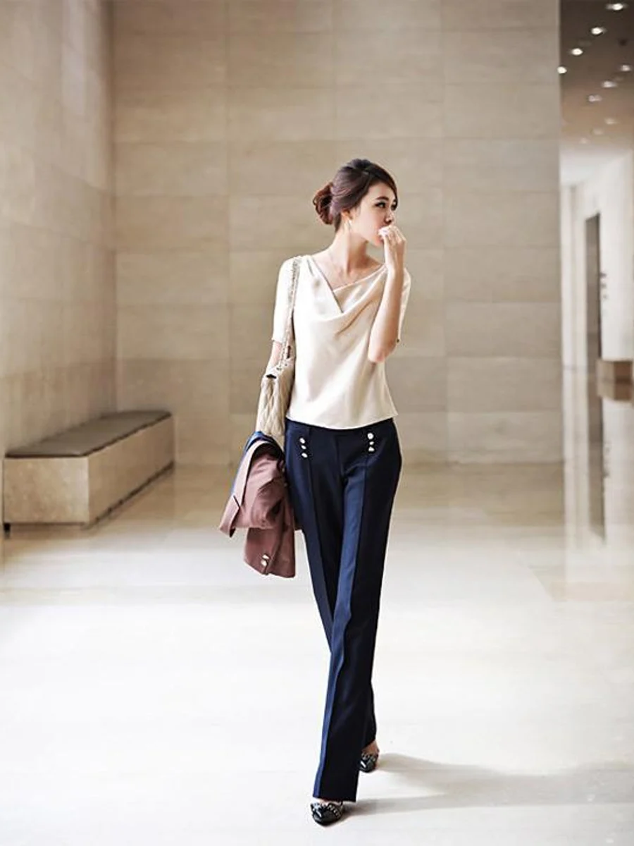 Navy High-Waist Sailor Trousers