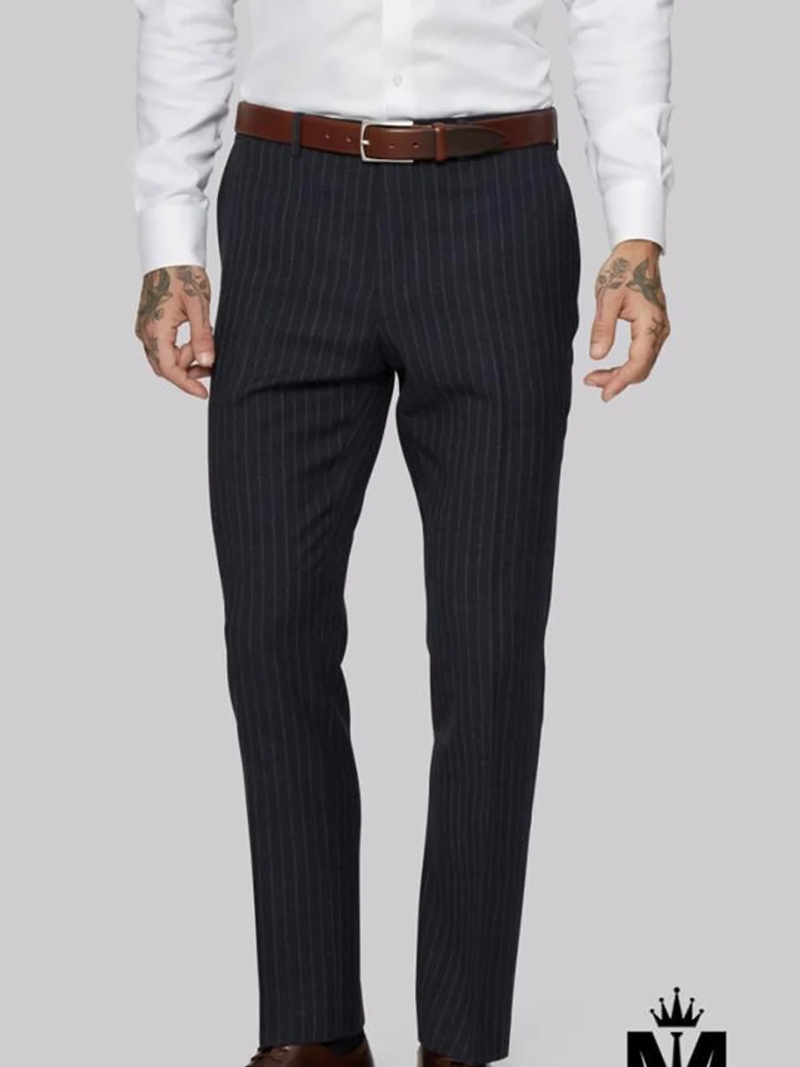 Navy Chalk Stripe Trousers