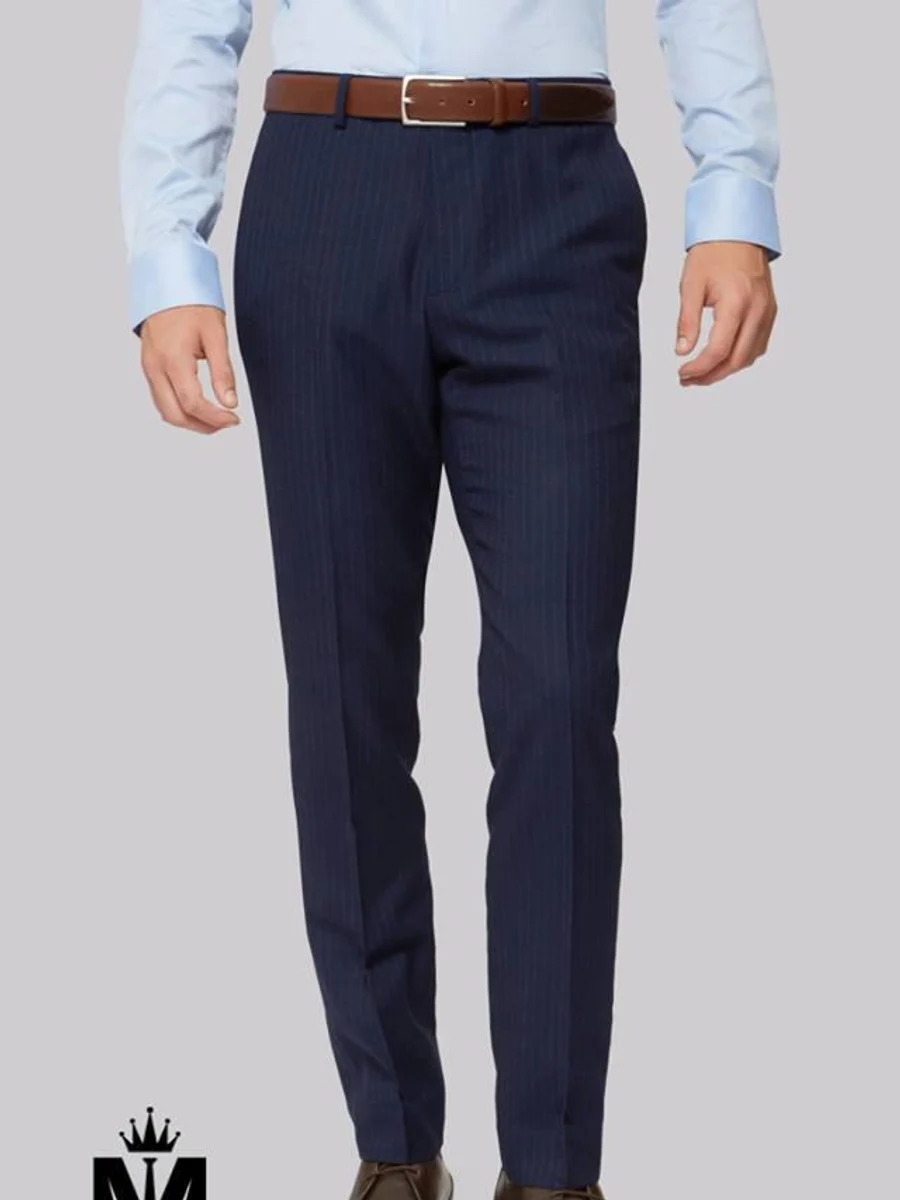 Navy Pinstripe Trousers