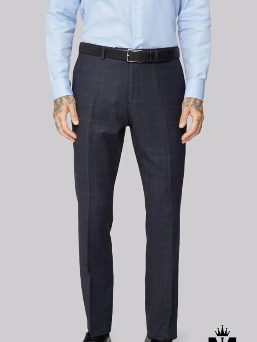 Navy Windowpane Trousers