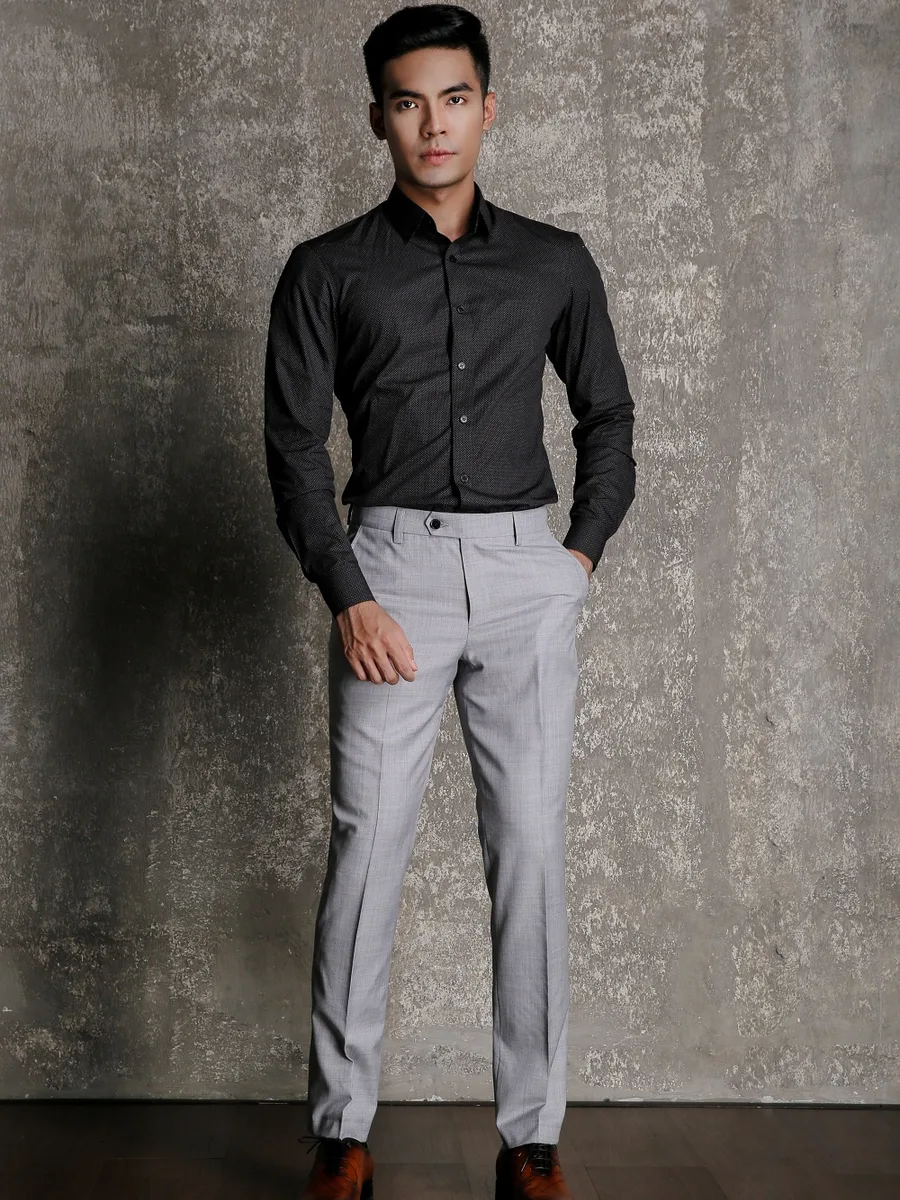 Light Grey Slim Straight Dress Trousers