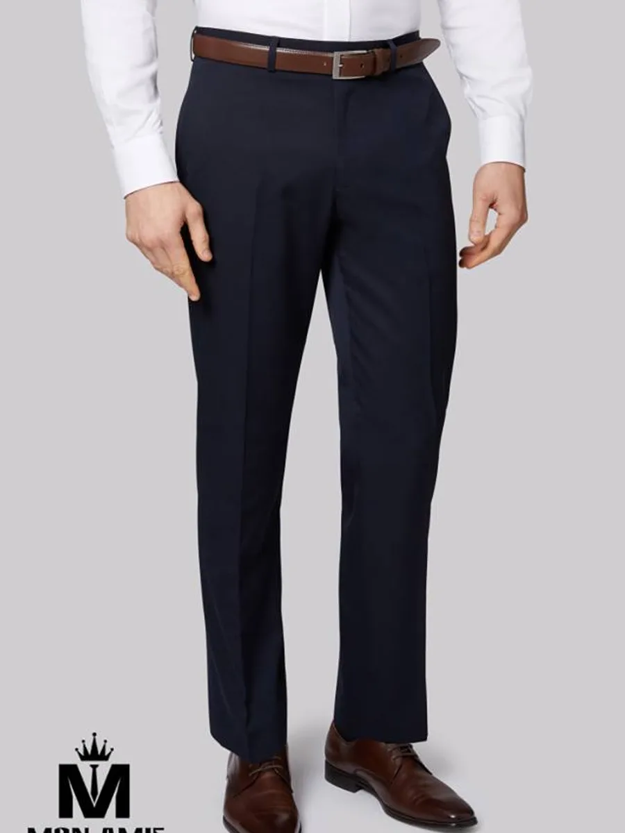 Classic Navy Plain Straight-Leg Trousers