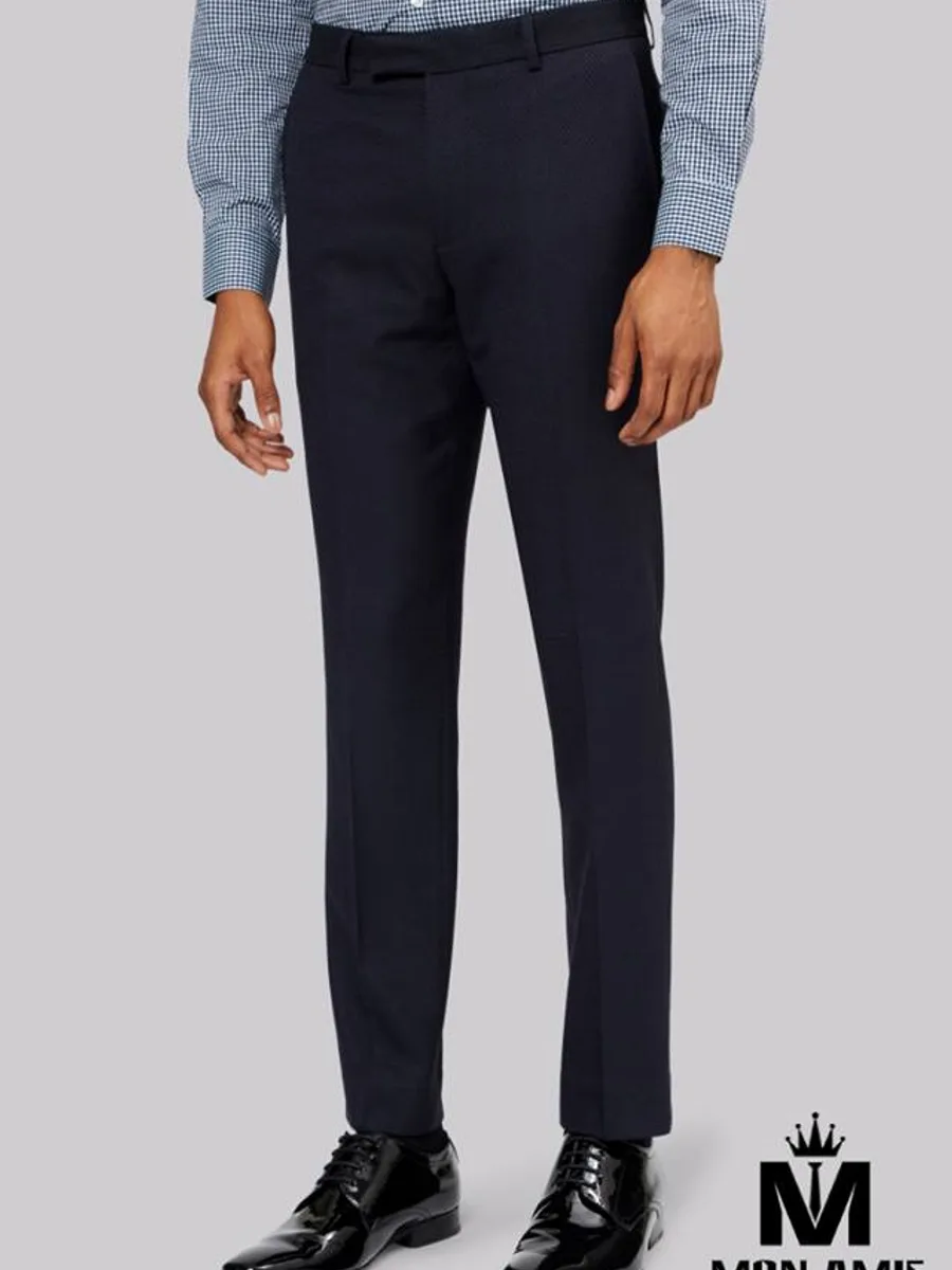 Deep Navy Micro-Dot Slim Tapered Trousers