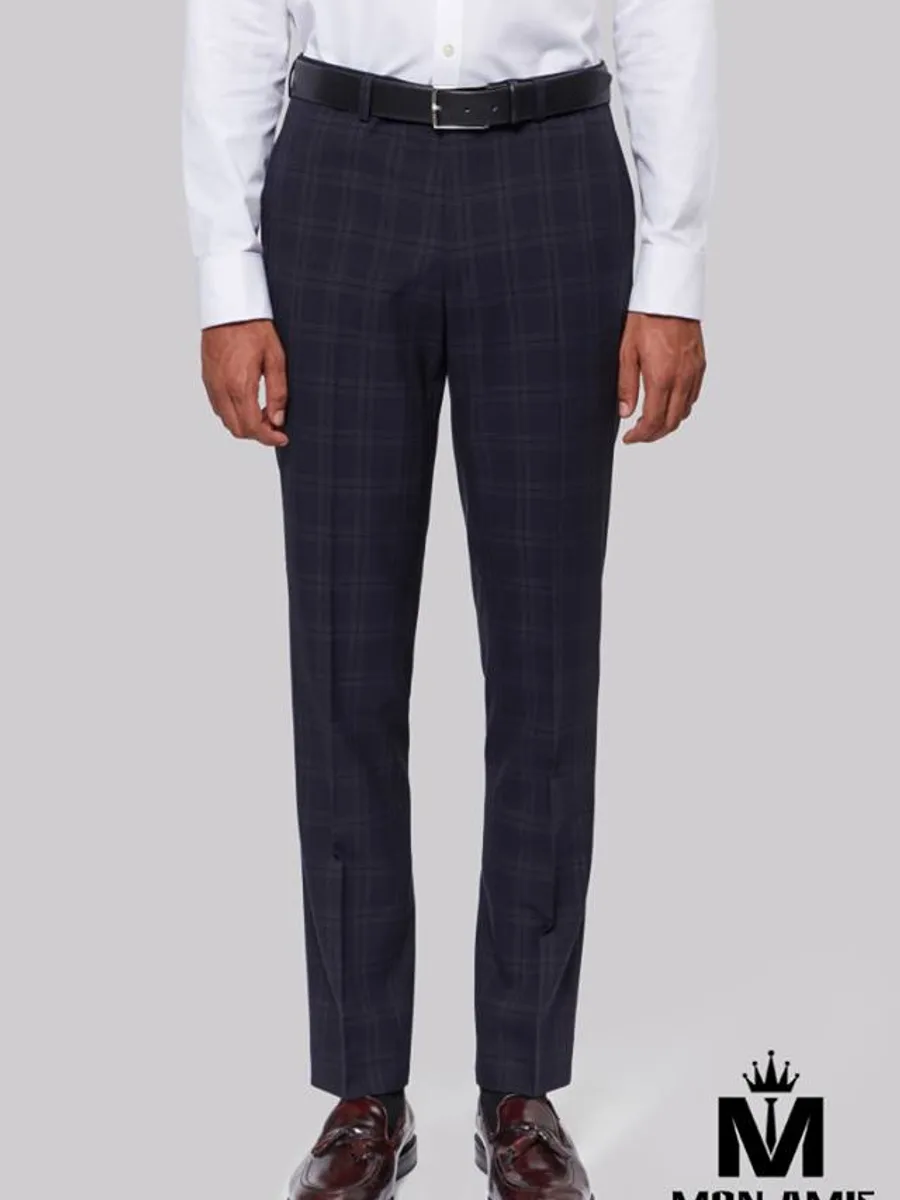 Deep Navy Subtle Tartan Check Trousers