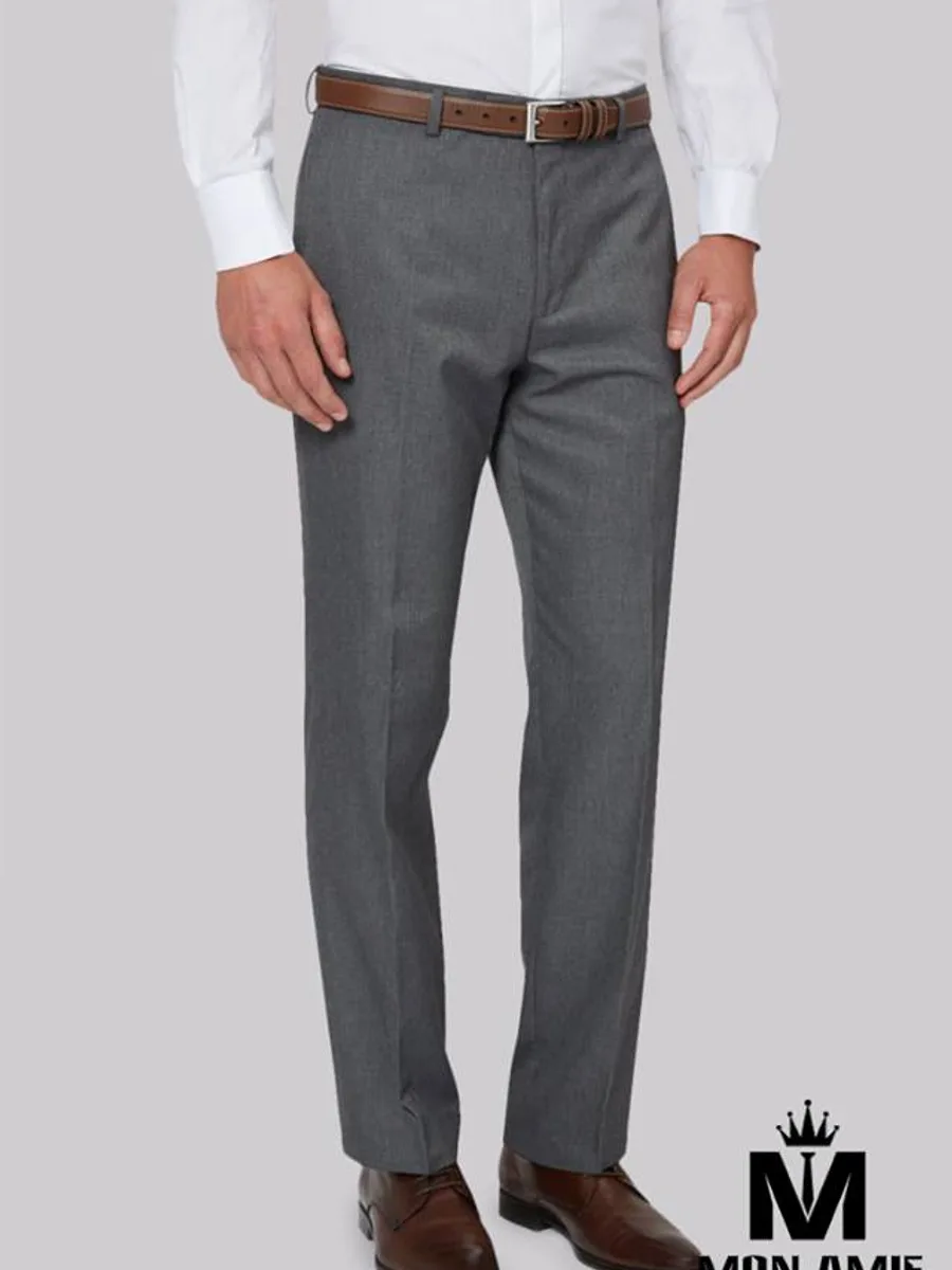 Mid Grey Plain Straight-Leg Trousers