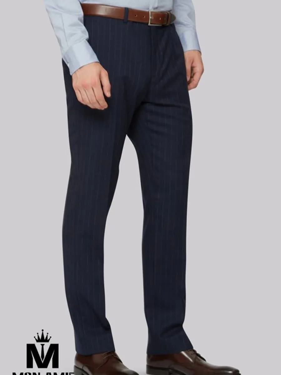 Navy Pinstripe Tapered Trousers