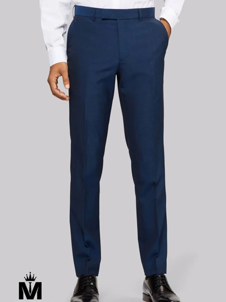 Bright Navy Slim Tapered Wool Trousers