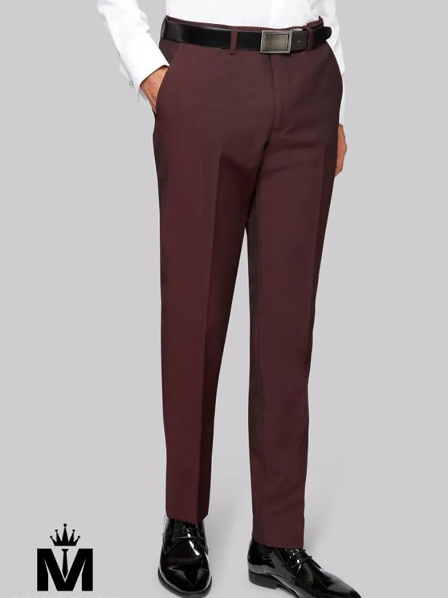 Burgundy Slim Tapered Wool Trousers