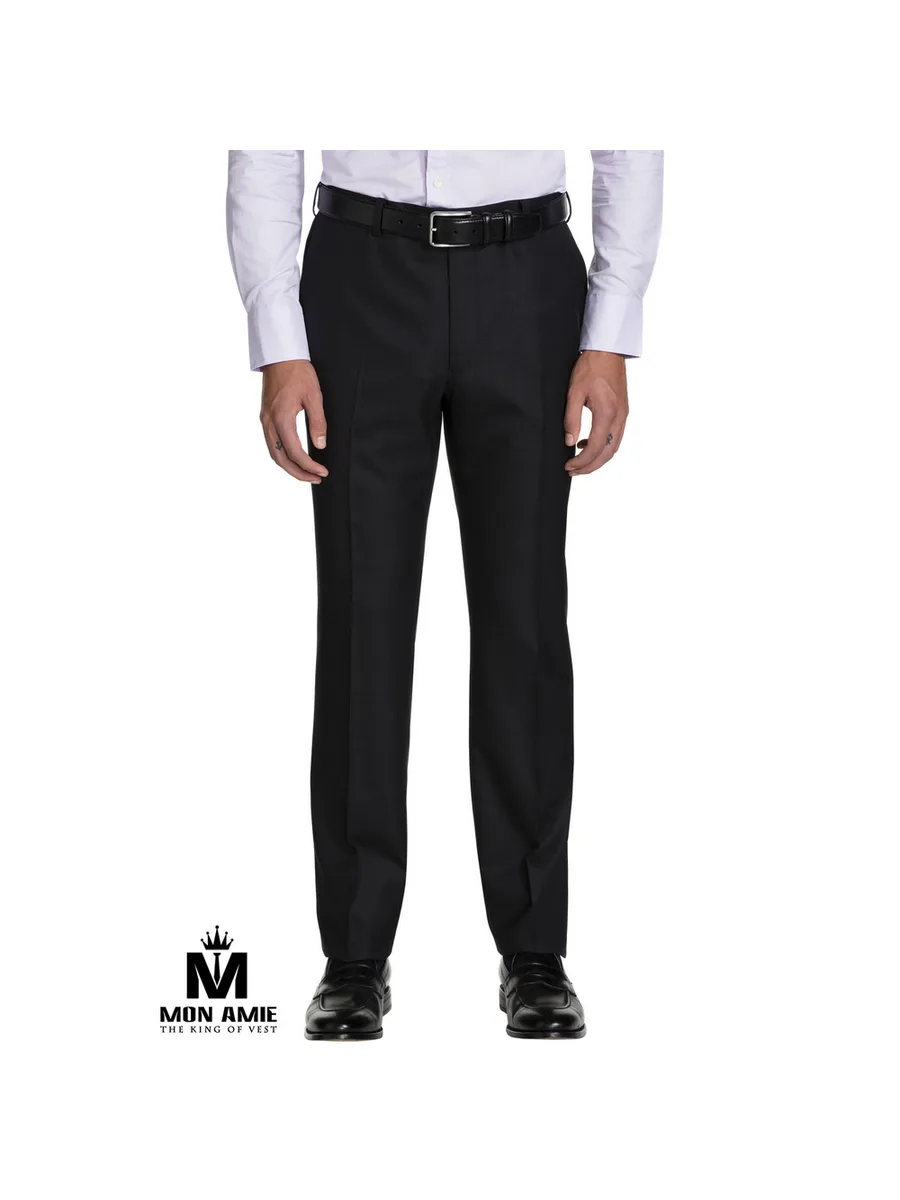 Deep Charcoal Wool Straight Trousers
