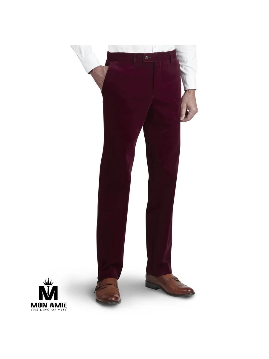 Burgundy Corduroy Straight Trousers