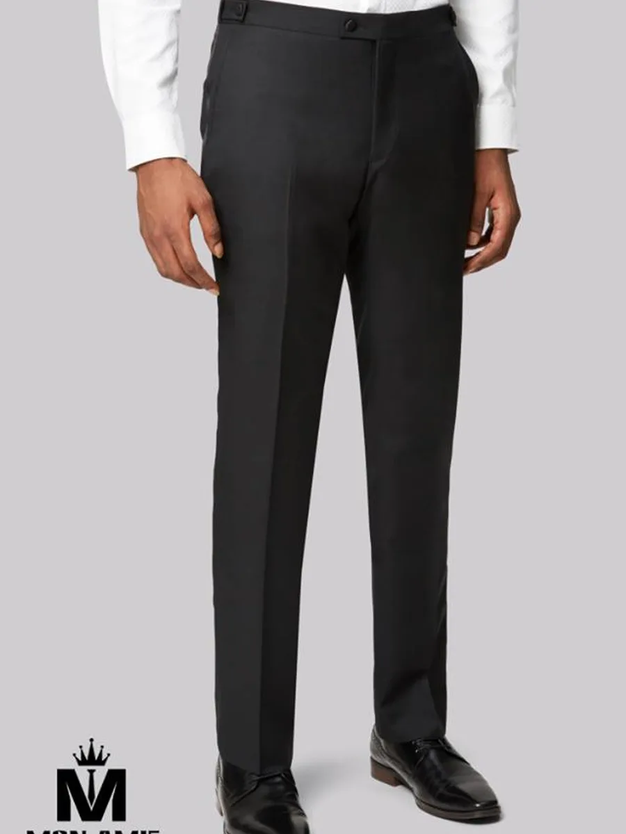 Black Tuxedo-Style Wool Trousers with Satin Side Stripe