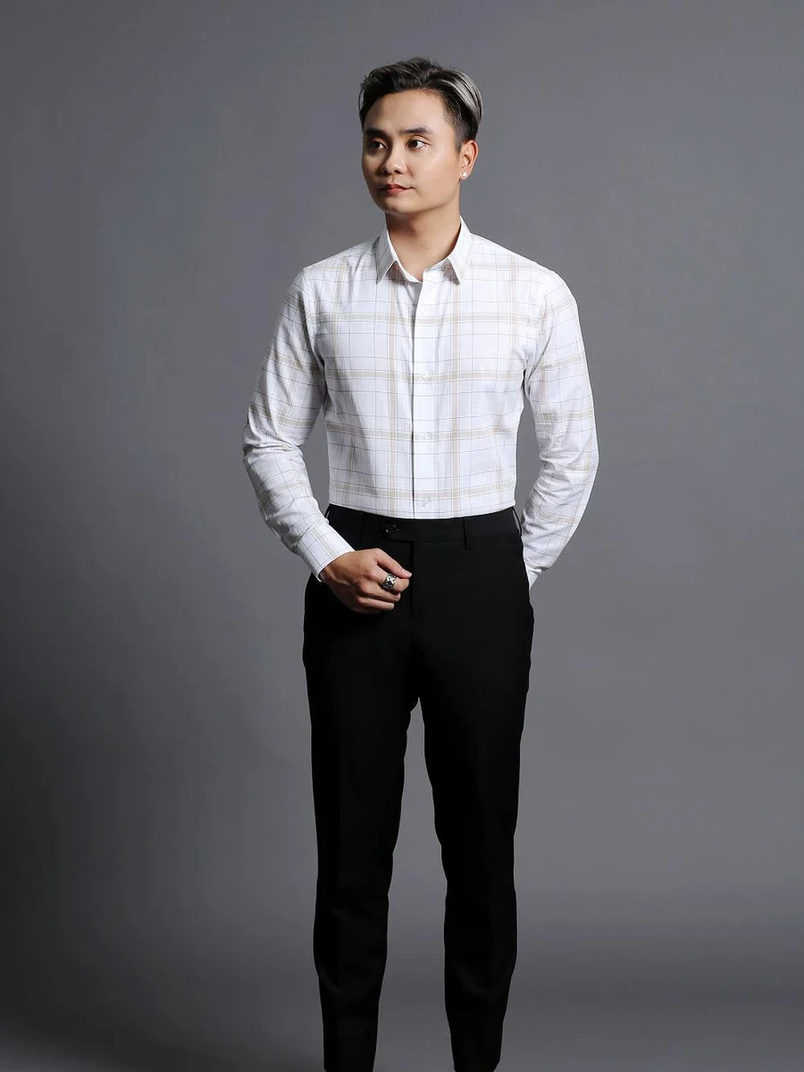 Sand Windowpane Check Shirt