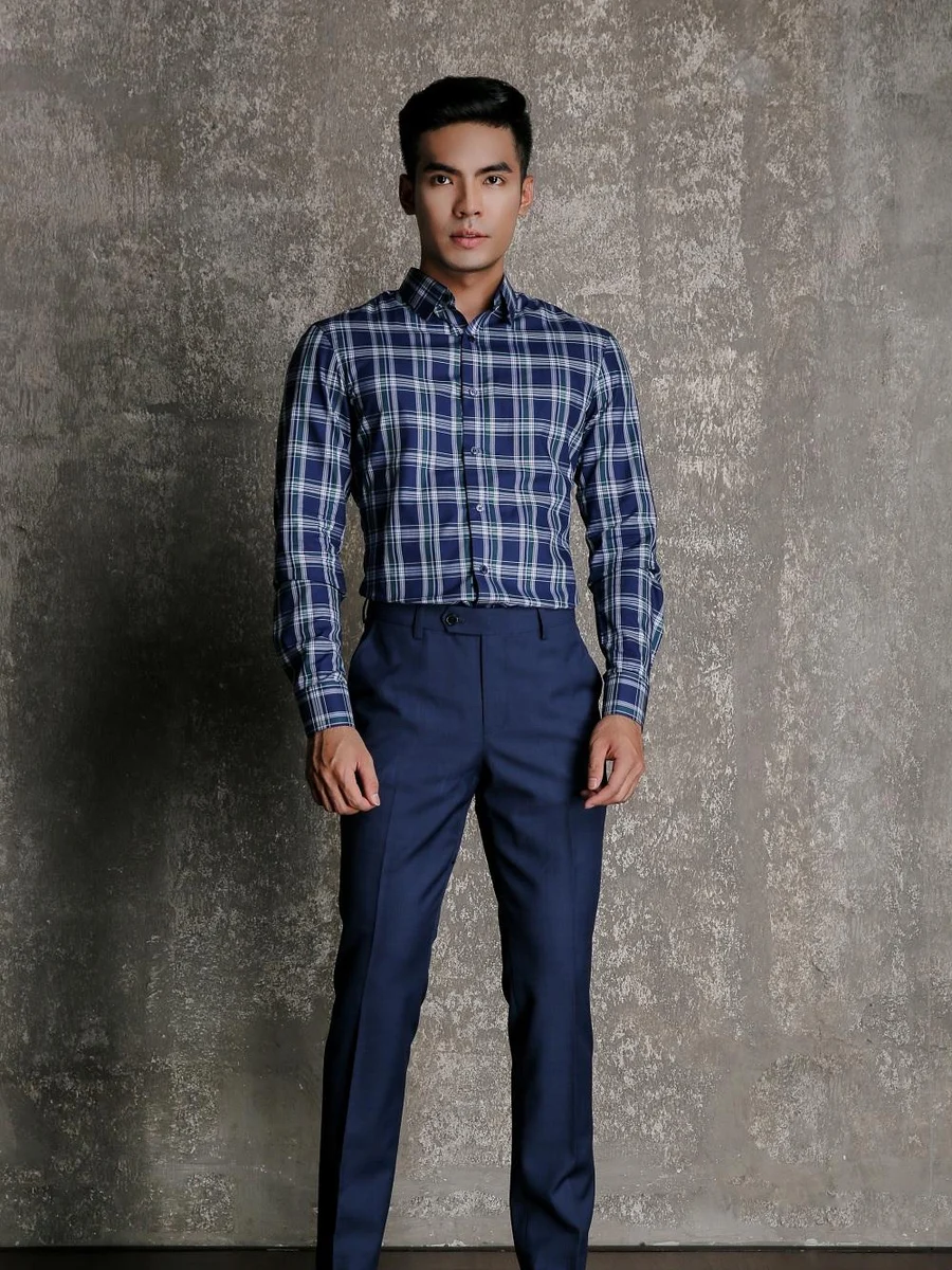 Navy Tartan Button-Down Shirt