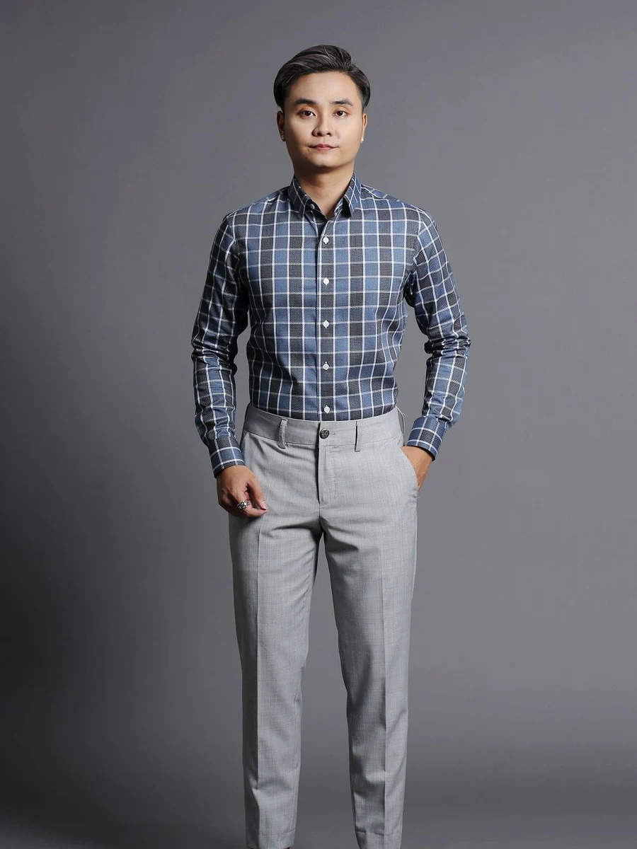 Blue Windowpane Check Shirt