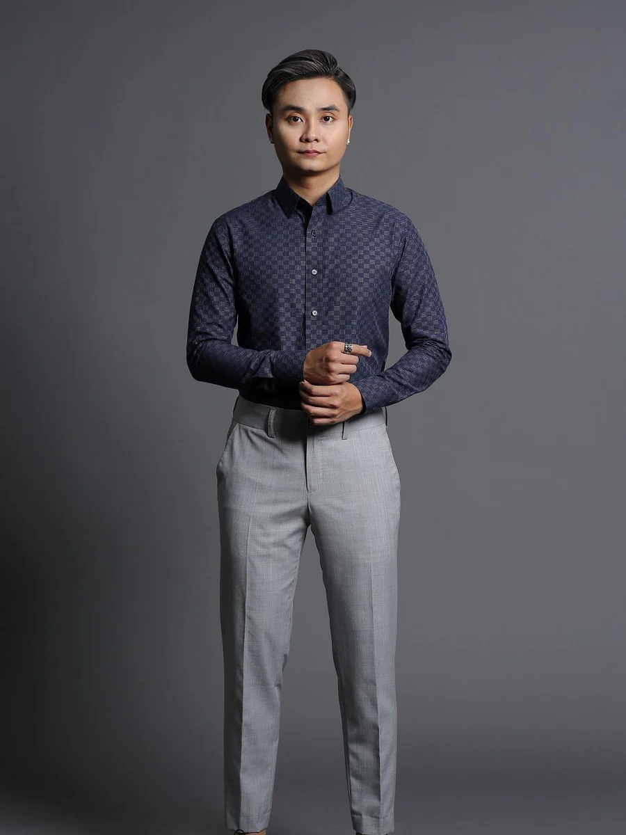 Navy Checkerboard Weave Shirt