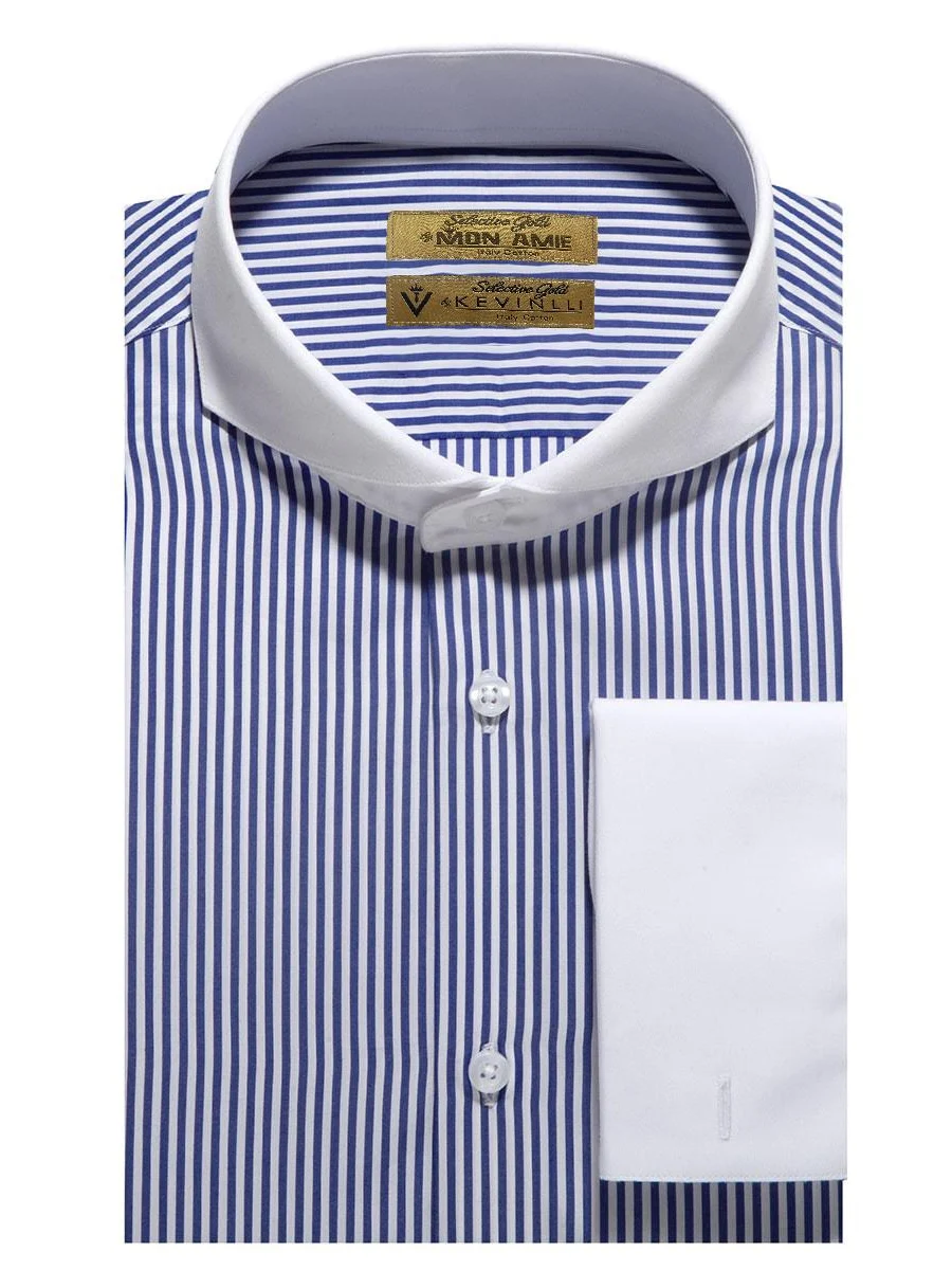 Navy Stripe Shirt with White Collar