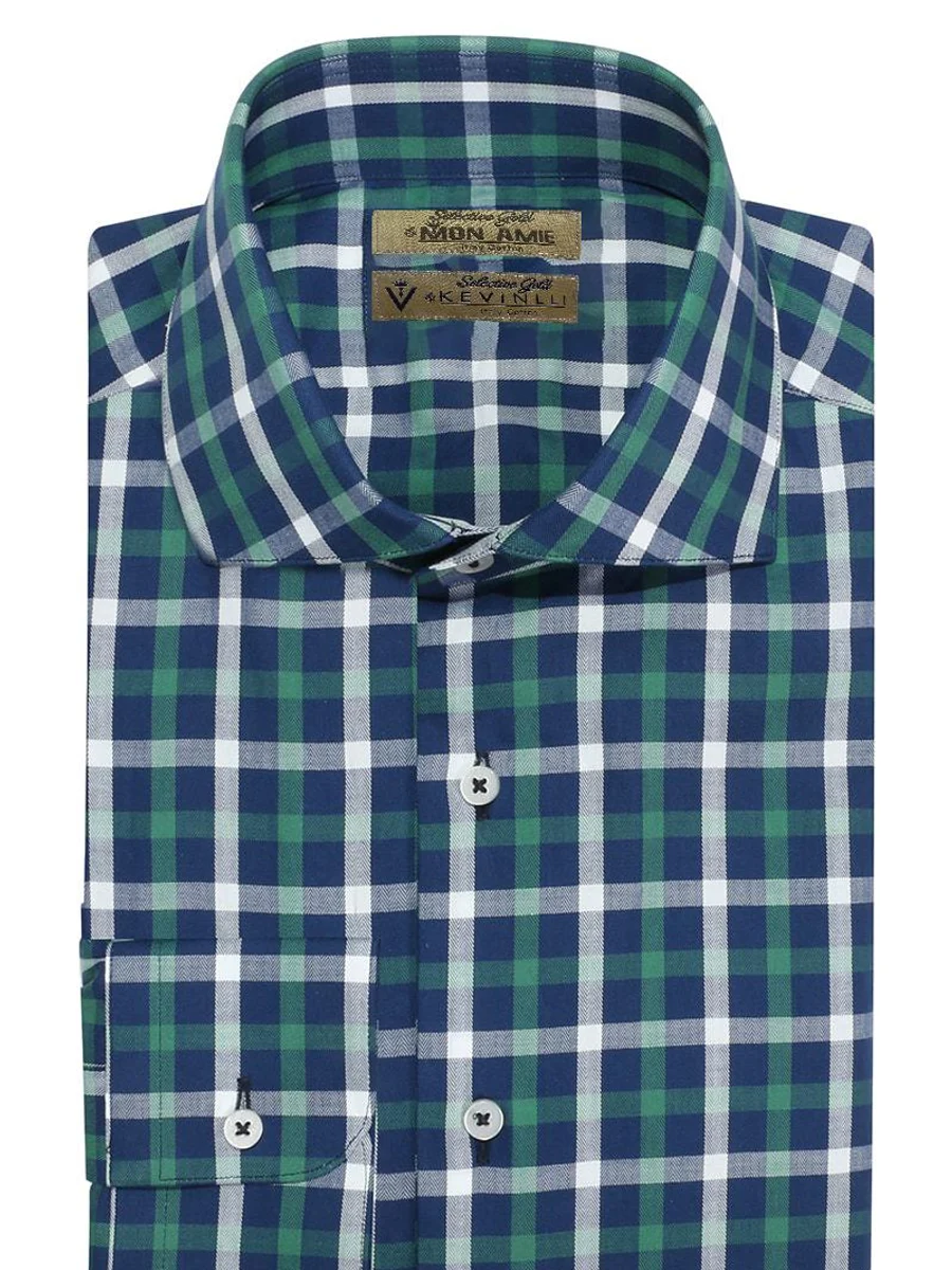 Green Navy Check Cutaway Shirt
