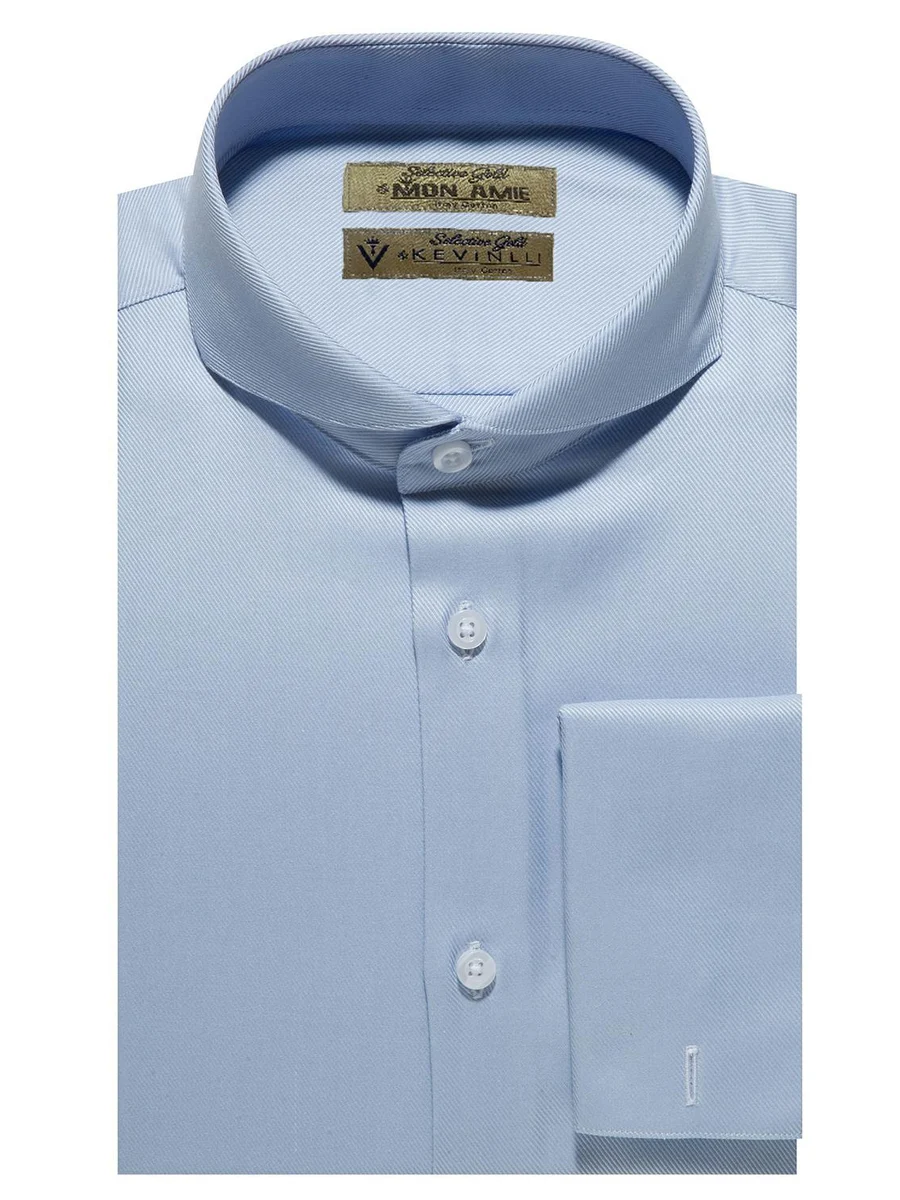 Mandarin Collar Blue Twill Shirt