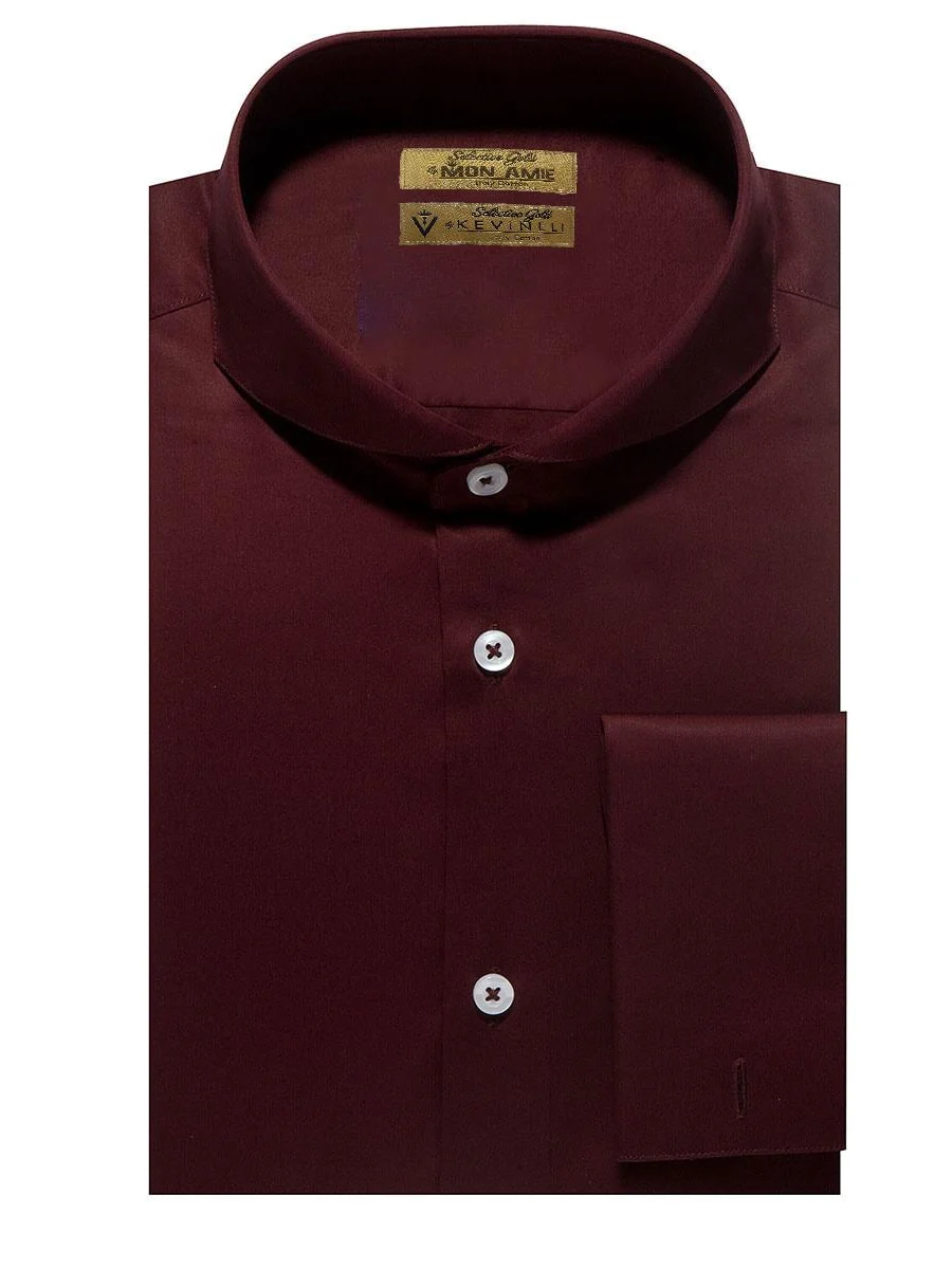 Burgundy Satin French-Cuff Shirt