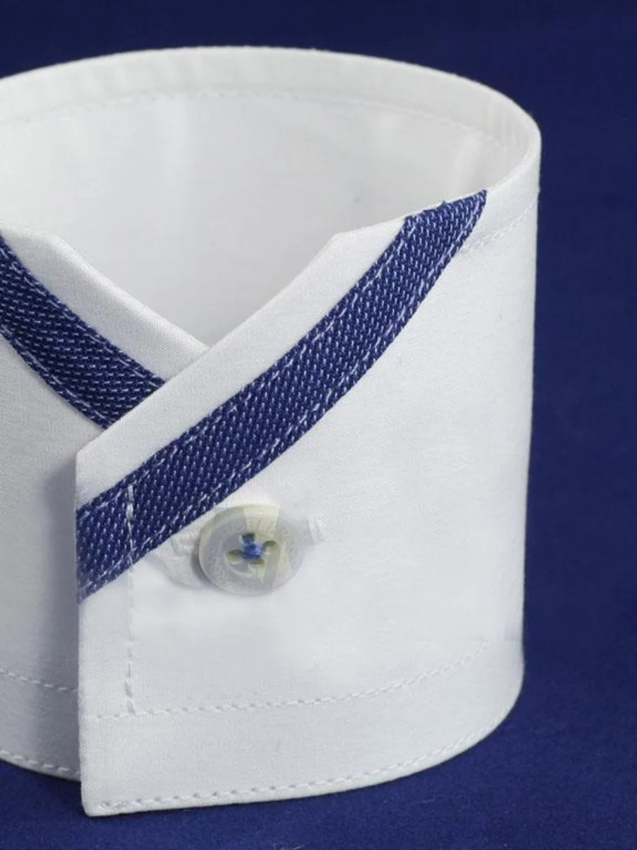 White Shirt Navy Trim Collar
