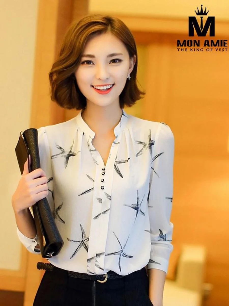 Starfish Print Chiffon Blouse
