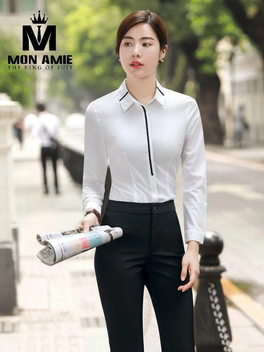 Black-Piped White Blouse