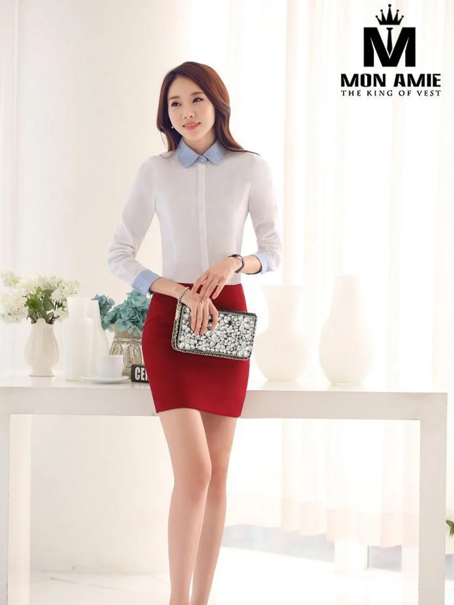 Denim Collar White Shirt