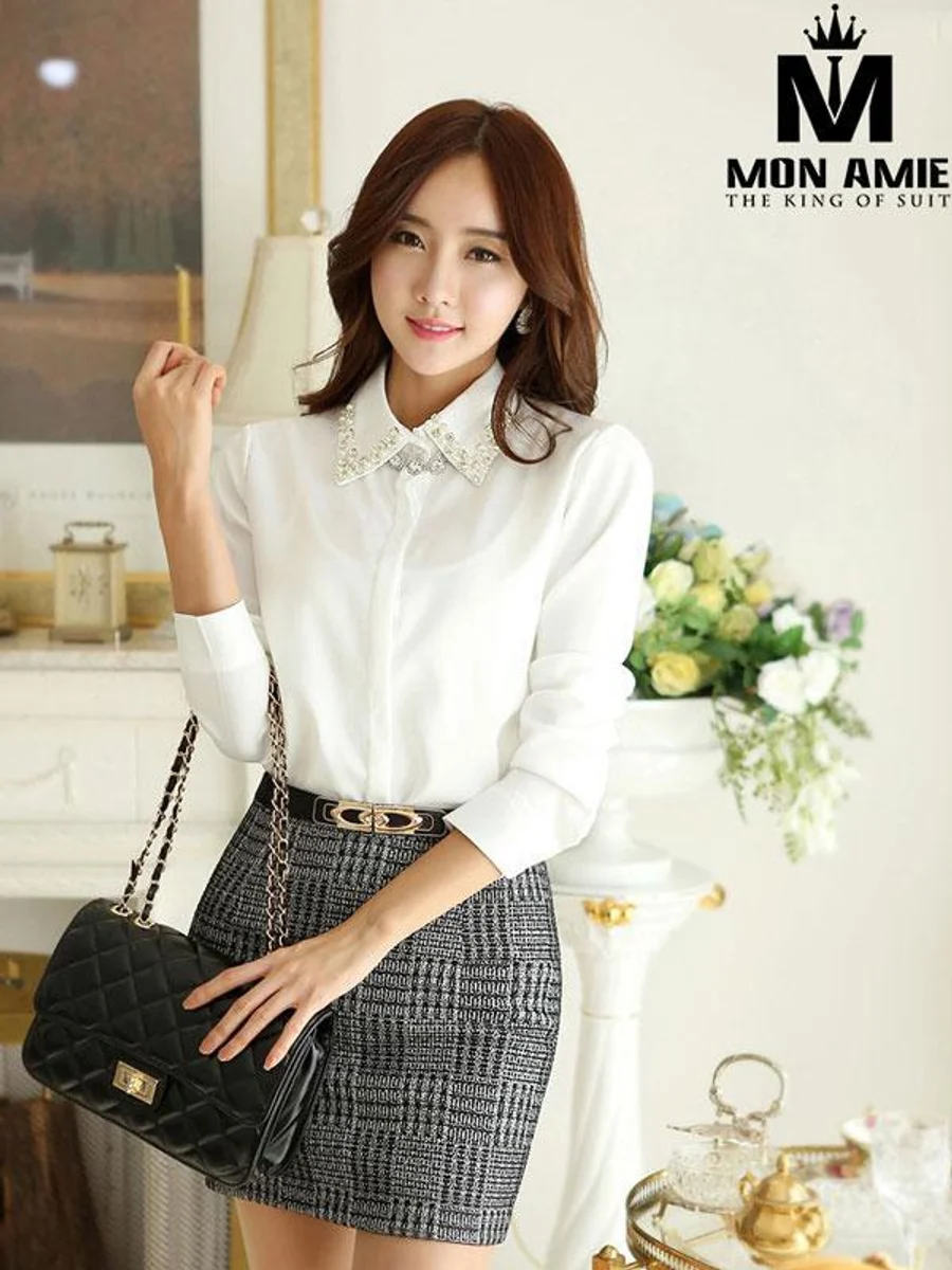 Jewelled Collar White Blouse