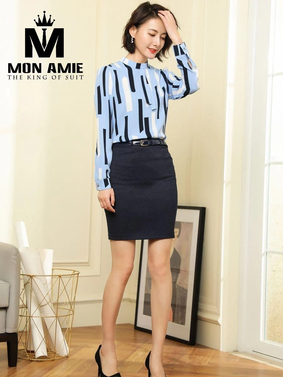 Geometric Print Blouse in Sky Blue
