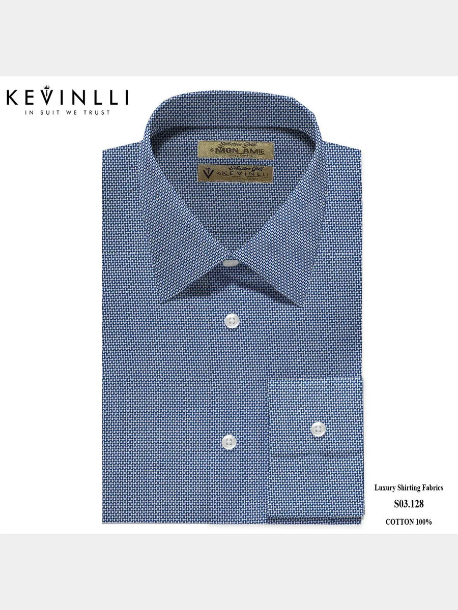 Navy Dobby Shirt with White Micro Dots, Italian Collar