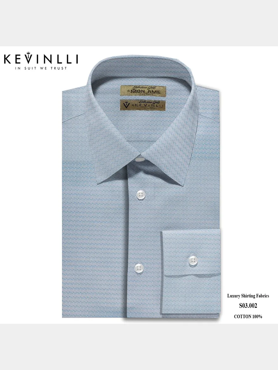 Grey-Blue Dobby Micro-Check Shirt, Italian Collar