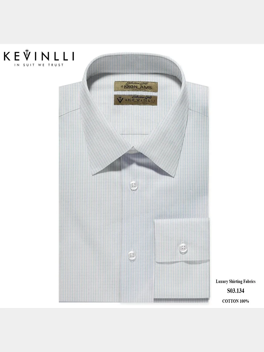 White Shirt with Fine Pale Blue Stripes, Italian Collar