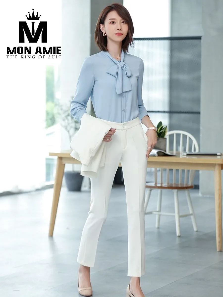 Powder Blue Bow-Neck Button Blouse