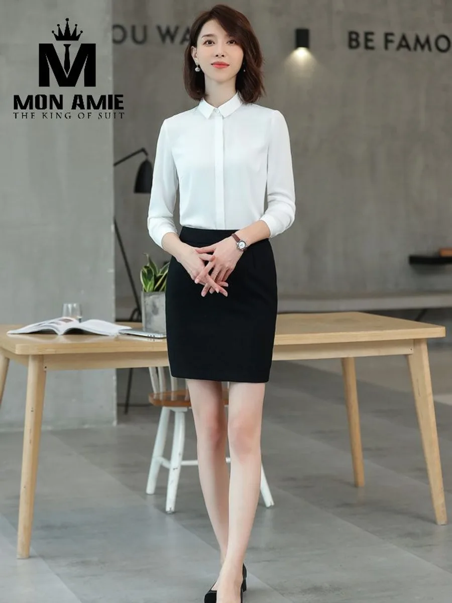 White Collared Blouse with Black Skirt