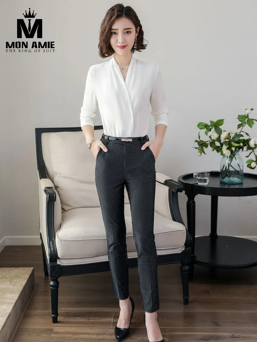 White Wrap-Front V-Neck Blouse