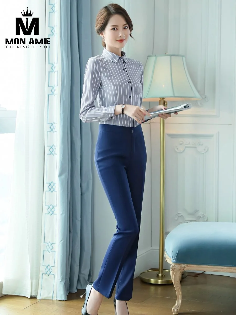 Grey and White Striped Collared Shirt
