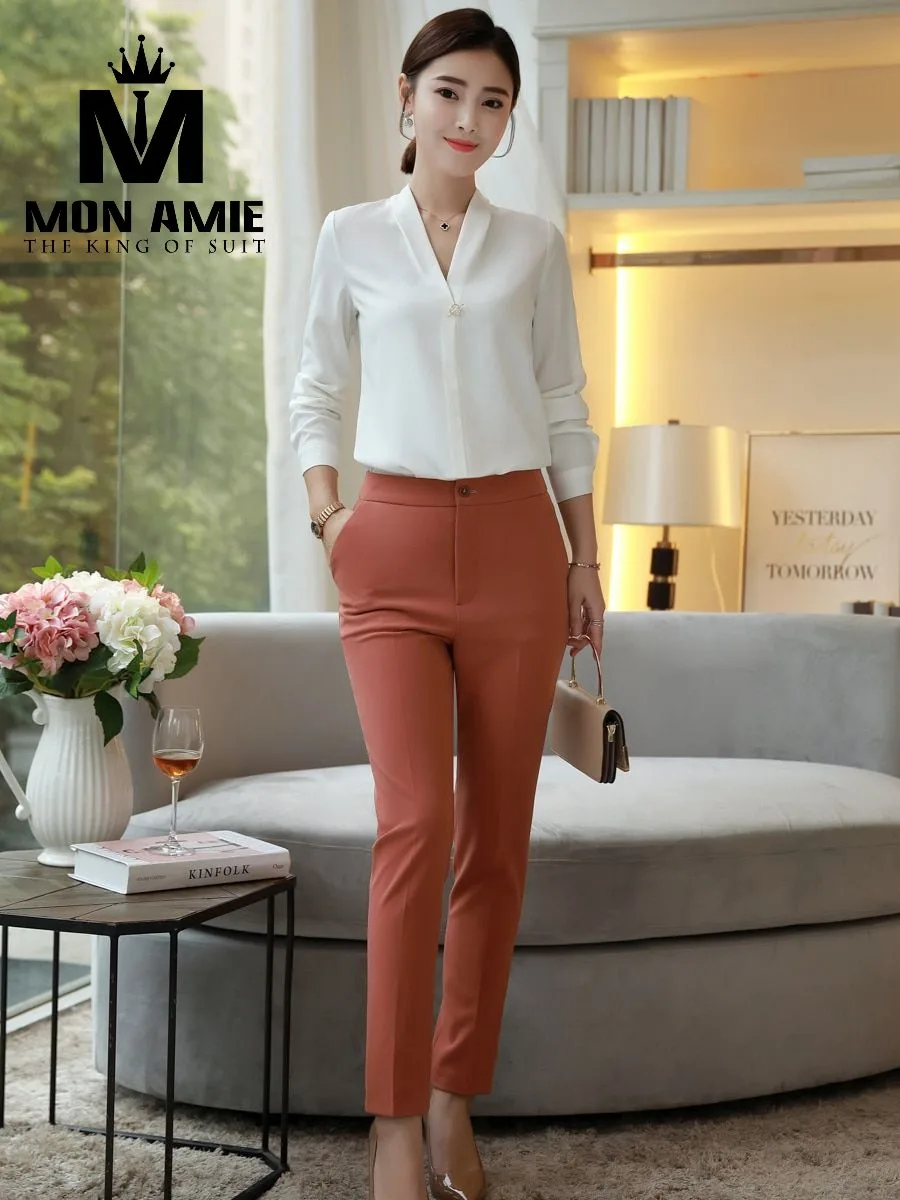 White V-Neck Blouse with Gold Button