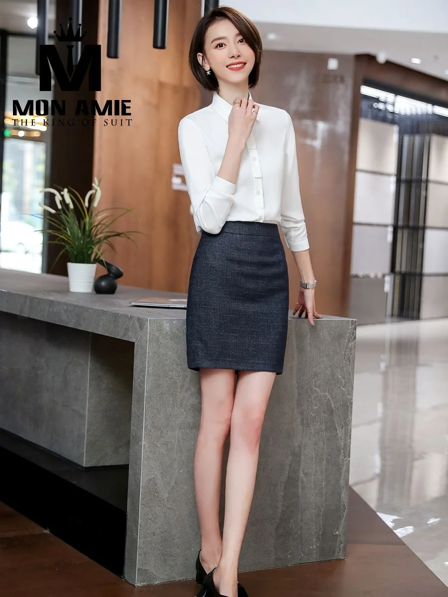 White Stand-Collar Shirt with Pearl Buttons