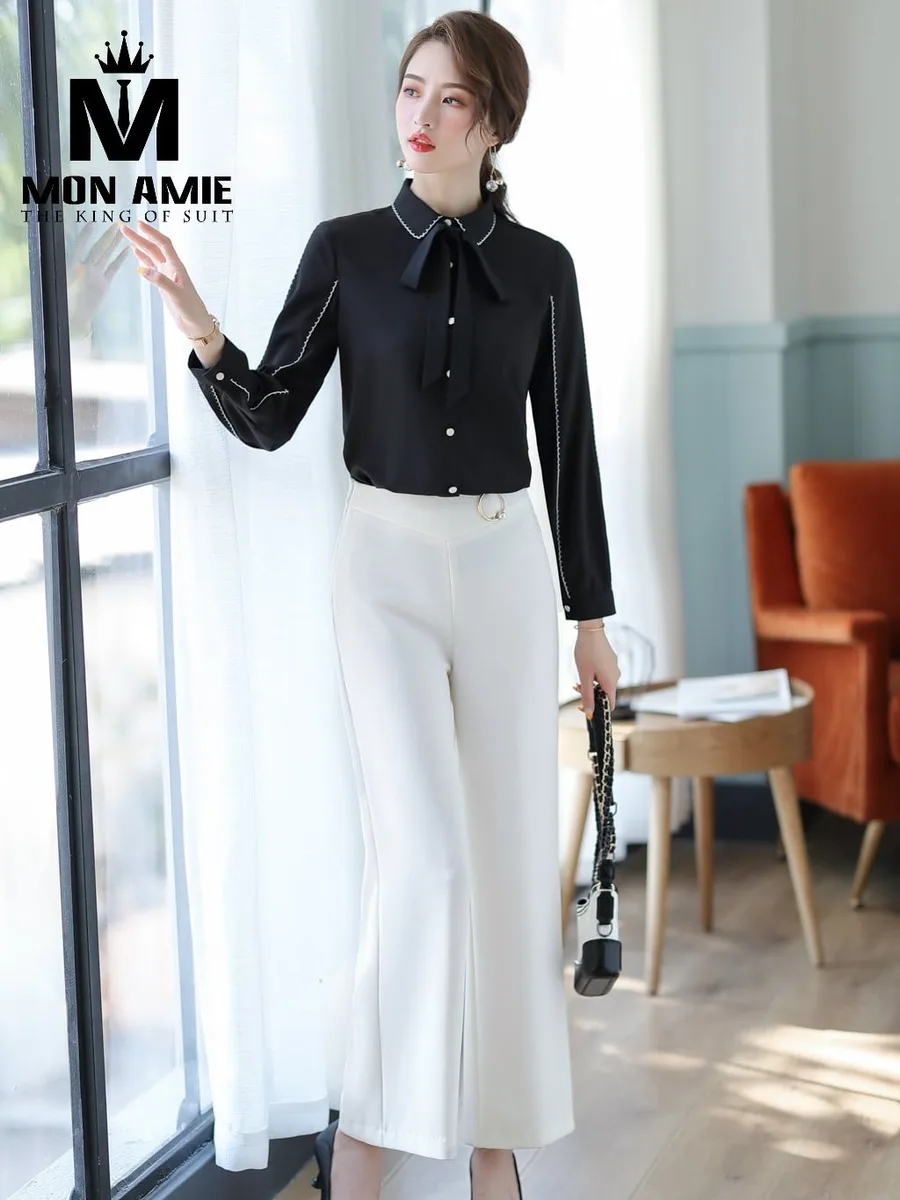 Black Bow-Tie Shirt with White Piping