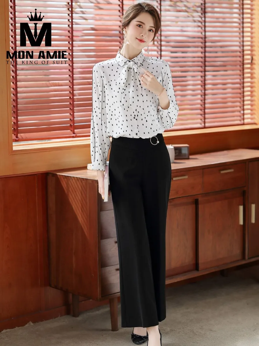 White Shirt with Black Droplet Print and Soft Bow Neck