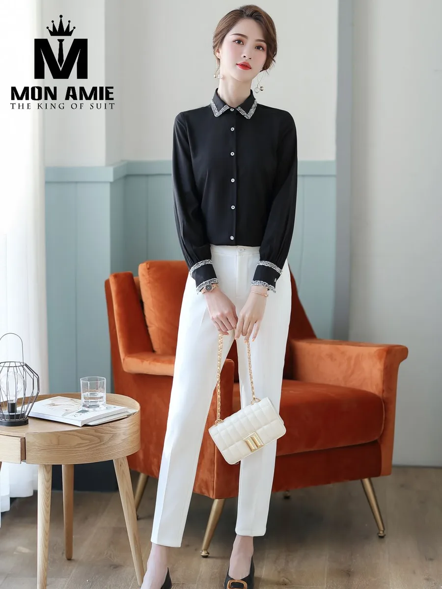 Black Shirt with Silver-Pattern Collar and Cuffs