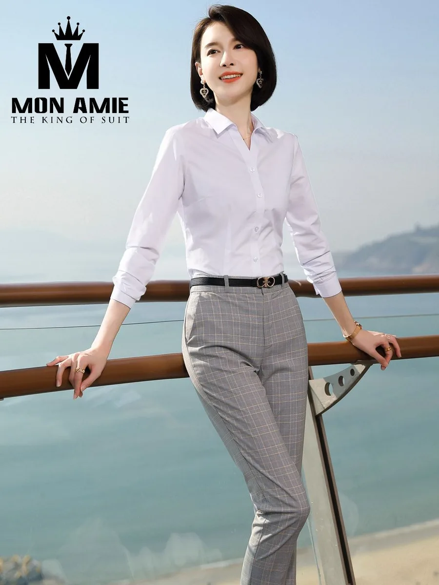 Classic White Shirt with Grey Check Trousers