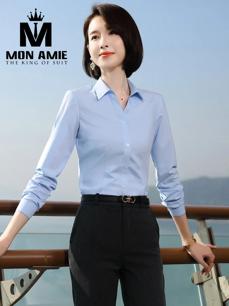 Sky Blue Fitted V-Neck Shirt