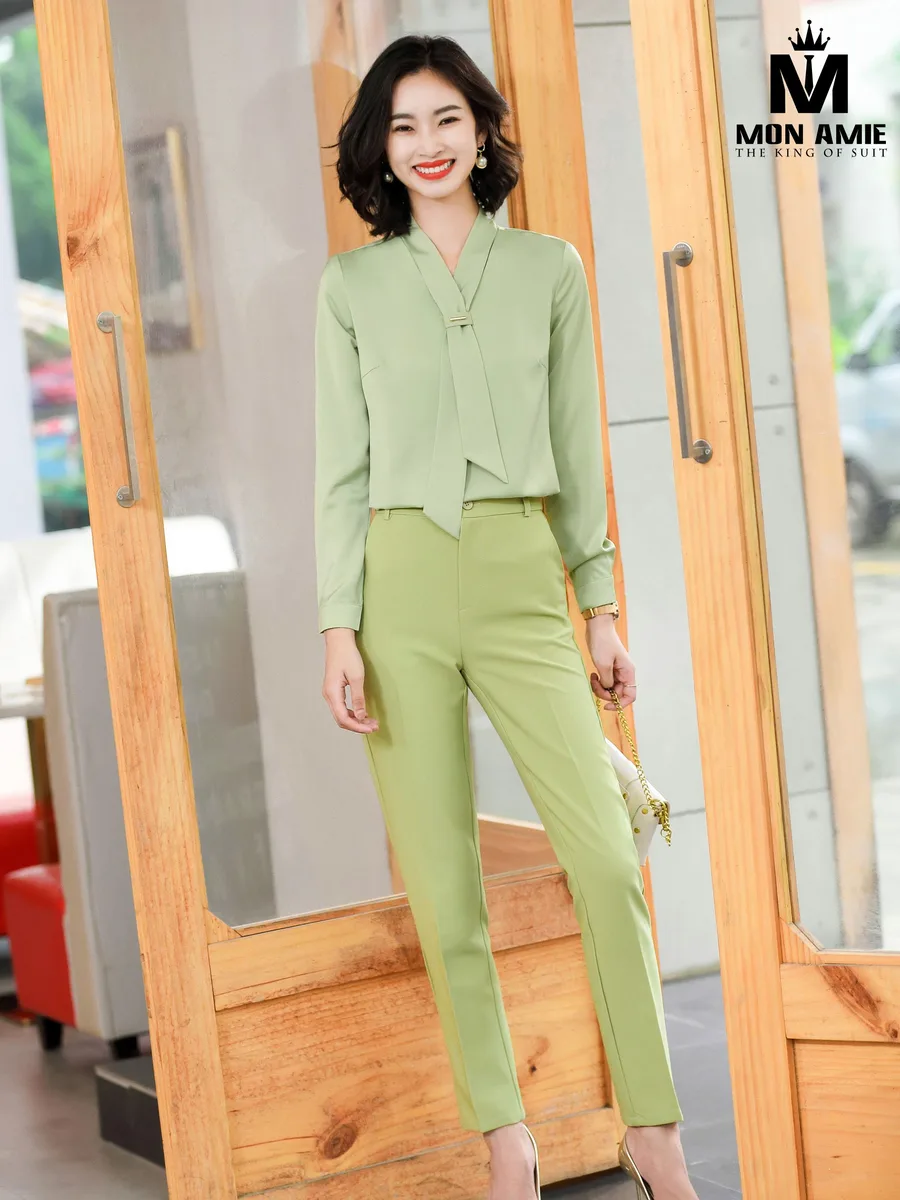 Pistachio Green Tie-Neck Blouse